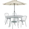 Conjunto De Refeicao De Jardim 4 Lugares Em Metal Azul Claro E Guarda-Sol Calvi