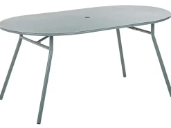 Conjunto De Refeicao De Jardim 4 Lugares Em Metal Azul Claro E Guarda-Sol Calvi