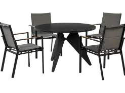 Conjunto De Refeicao De Jardim 4 Lugares Em Aluminio Preto E Almofadas Cinzentas Olmetto/Busseto