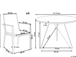 Conjunto De Refeicao De Jardim 4 Lugares Em Aluminio Preto E Almofadas Cinzentas Olmetto/Busseto