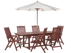 Conjunto De Refeicao De Jardim 6 Lugares Em Madeira Acacia E Guarda-Sol Toscana