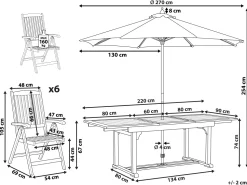Conjunto De Refeicao De Jardim 6 Lugares Em Madeira Acacia E Guarda-Sol Toscana