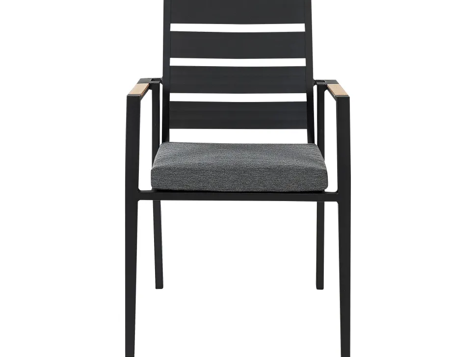 Conjunto De Refeicao De Jardim 8 Lugares Em Aluminio Preto E Almofadas Cinzentas Valcanetto/Taviano