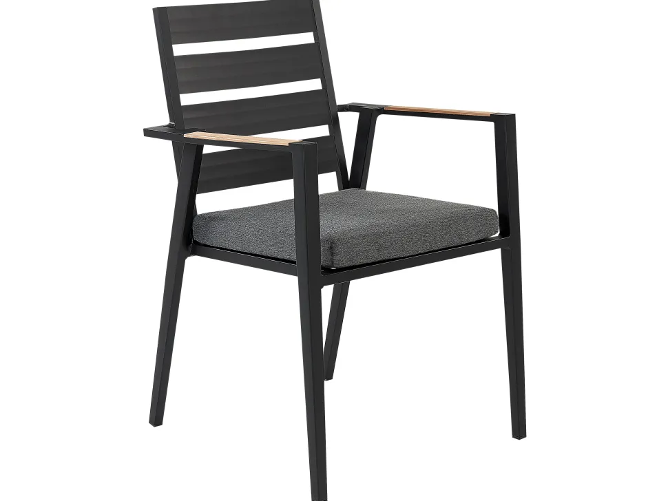 Conjunto De Refeicao De Jardim 8 Lugares Em Aluminio Preto E Almofadas Cinzentas Valcanetto/Taviano