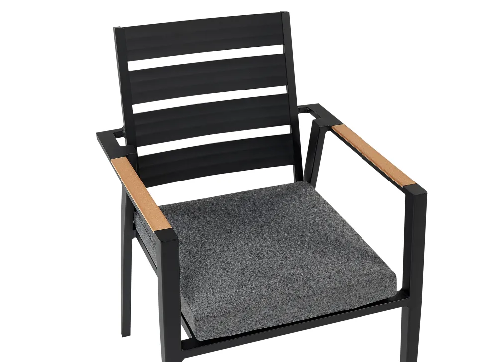 Conjunto De Refeicao De Jardim 8 Lugares Em Aluminio Preto E Almofadas Cinzentas Valcanetto/Taviano