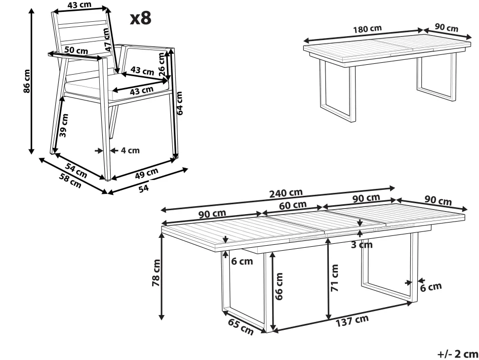 Conjunto De Refeicao De Jardim 8 Lugares Em Aluminio Preto E Almofadas Cinzentas Valcanetto/Taviano