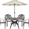 Conjunto De Refeicao De Jardim 4 Lugares Em Metal Castanho E Guarda-Sol Salento