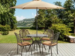Conjunto De Refeicao De Jardim 4 Lugares Em Metal Castanho E Guarda-Sol Salento