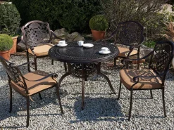 Conjunto De Refeicao De Jardim 4 Lugares Em Metal Castanho E Guarda-Sol Salento