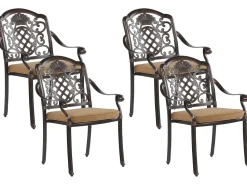 Conjunto De Refeicao De Jardim 4 Lugares Em Metal Castanho E Guarda-Sol Salento