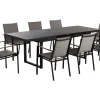 Conjunto De Refeicao De Jardim 8 Lugares Em Aluminio Preto E Almofadas Cinzentas Valcanetto/Busseto