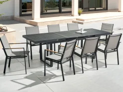 Conjunto De Refeicao De Jardim 8 Lugares Em Aluminio Preto E Almofadas Cinzentas Valcanetto/Busseto
