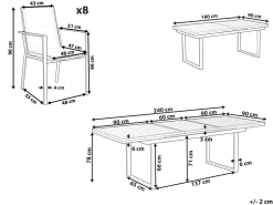 Conjunto De Refeicao De Jardim 8 Lugares Em Aluminio Preto E Almofadas Cinzentas Valcanetto/Busseto