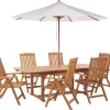 Conjunto De Refeicao De Jardim 6 Lugares Em Madeira De Acacia E Guarda-Sol Java