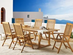 Conjunto De Refeicao De Jardim 6 Lugares Em Madeira De Acacia E Guarda-Sol Java