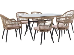 Conjunto De Refeicao De Jardim Com 6 Lugares Em Rattan Rosa Pastel Aliano Ii