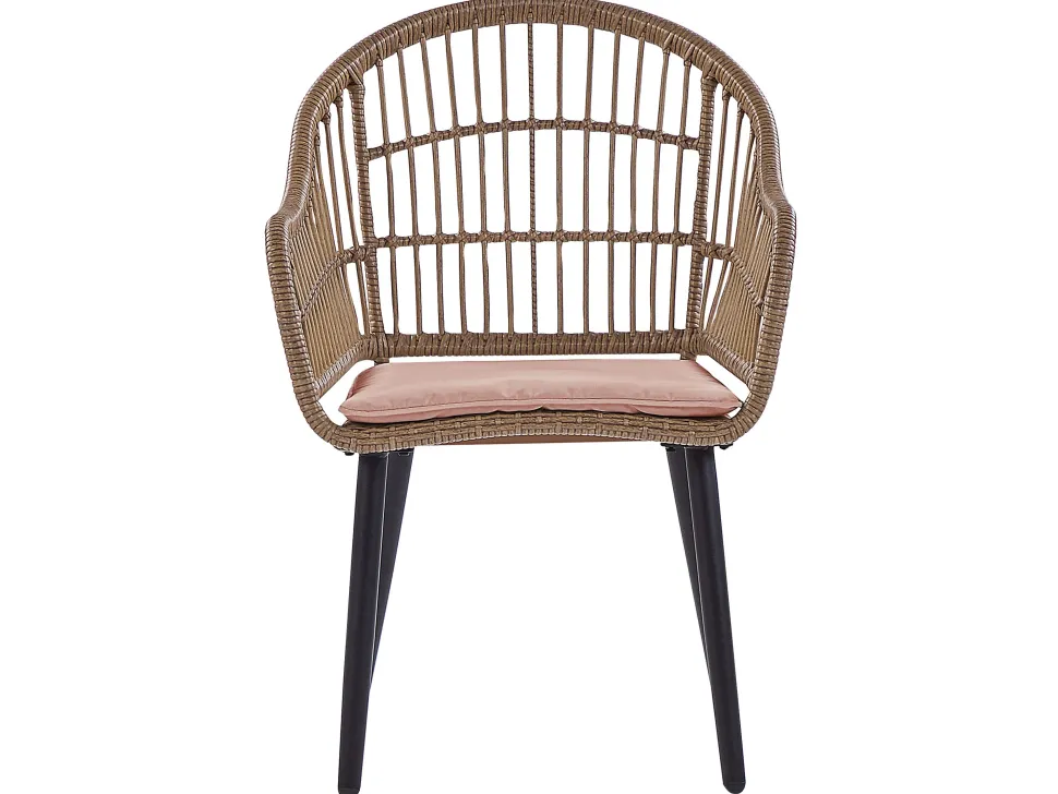 Conjunto De Refeicao De Jardim Com 6 Lugares Em Rattan Rosa Pastel Aliano Ii