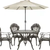 Conjunto De Refeicao De Jardim 4 Lugares Em Metal Castanho E Guarda-Sol Sapri