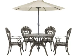 Conjunto De Refeicao De Jardim 4 Lugares Em Metal Castanho E Guarda-Sol Sapri