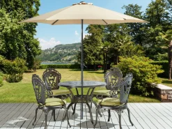 Conjunto De Refeicao De Jardim 4 Lugares Em Metal Castanho E Guarda-Sol Sapri