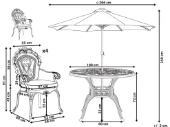 Conjunto De Refeicao De Jardim 4 Lugares Em Metal Castanho E Guarda-Sol Sapri