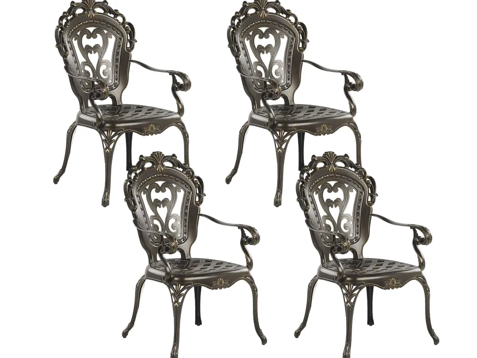 Conjunto De Refeicao De Jardim 4 Lugares Em Metal Castanho E Guarda-Sol Sapri