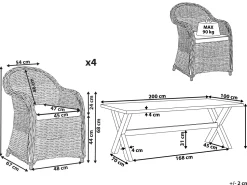 Conjunto De Refeicao Para 4 Em Rattan Cor Natural Susua/Olbia