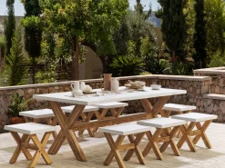 Conjunto De Refeicoes Com Mesa Em Fibra De Cimento E 8 Tamboretes Brancos Olbia