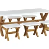 Conjunto De Refeicoes Com Mesa Em Fibra De Cimento E 6 Tamboretes Brancos Olbia