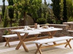 Conjunto De Refeicoes De Jardim Para 6 Pessoas Em Fibra De Cimento Branca Olbia