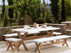 Conjunto De Refeicoes De Jardim Para 8 Pessoas Em Fibra De Cimento Branca Olbia