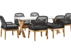 Conjunto De Refeicoes Jardim Em Fibra De Cimento Com 6 Cadeiras Em Preto E Branco Olbia