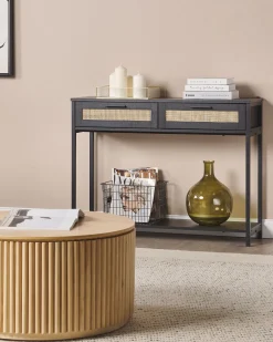 Consola Com 2 Gavetas Em Rattan Preto Opoco