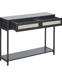 Consola Com 2 Gavetas Em Rattan Preto Opoco