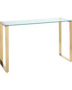 Consola Dourada Com Tampo De Vidro Tilon