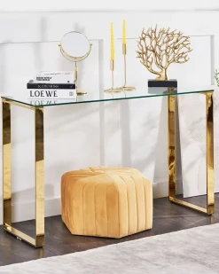 Consola Dourada Com Tampo De Vidro Tilon