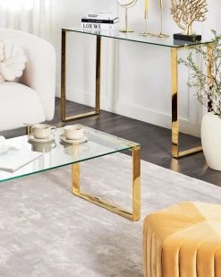 Consola Dourada Com Tampo De Vidro Tilon