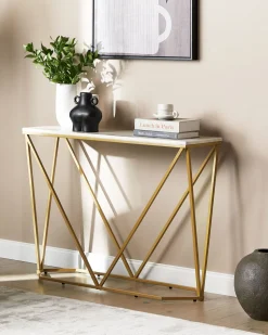 Consola Efeito De Marmore Branco Com Dourado Hazen