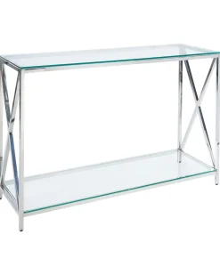 Consola Prateada Com Tampo De Vidro Audet