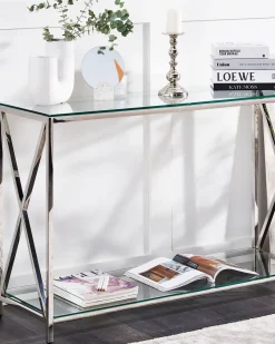 Consola Prateada Com Tampo De Vidro Audet