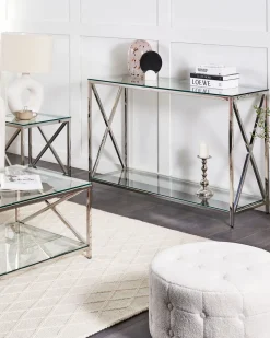 Consola Prateada Com Tampo De Vidro Audet