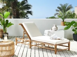 Espreguicadeira De Jardim Em Bambu Castanha Clara E Branca Ligure