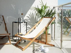 Espreguicadeira De Jardim Em Madeira De Acacia Clara Com 2 Tecidos A Escolha Anzio