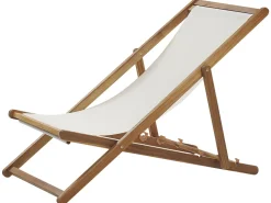 Espreguicadeira De Jardim Em Madeira De Acacia Clara Com 2 Tecidos A Escolha Anzio