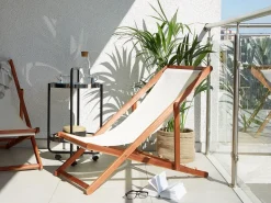 Espreguicadeira De Jardim Em Madeira De Acacia Escura Com 2 Tecidos A Escolha Anzio