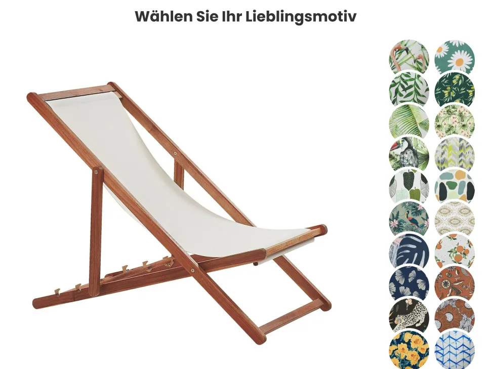 Espreguicadeira De Jardim Em Madeira De Acacia Escura Com 2 Tecidos A Escolha Anzio