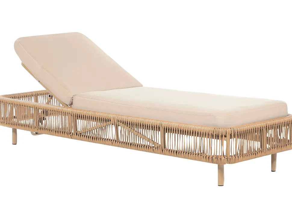 Espreguicadeira Reclinavel De Jardim Em Rattan Creme Osini