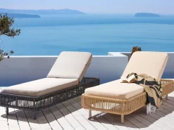 Espreguicadeira Reclinavel De Jardim Em Rattan Creme Osini