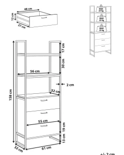 Estante Com 3 Gavetas E 2 Prateleiras Castanha E Preta Tifton