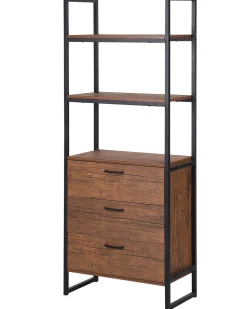 Estante Com 3 Gavetas E 2 Prateleiras Castanha E Preta Tifton